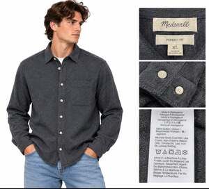 Rugged Shacket Madewell Men's Perfect Fit Flannel Button Up Shirt Size XL Gray